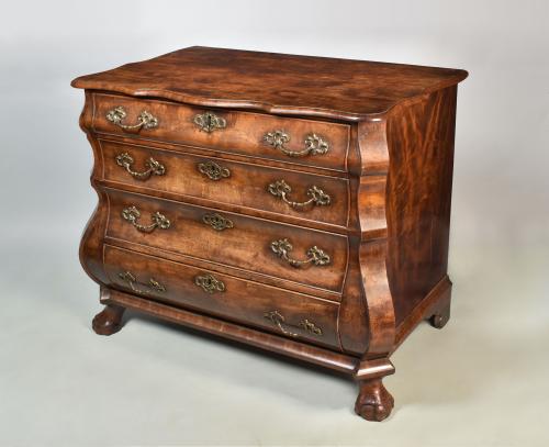 A fine Dutch mahogany bombe commode of excellent colour, c.1750