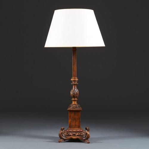 A Large Anglo Indian Carved Wooden Lamp