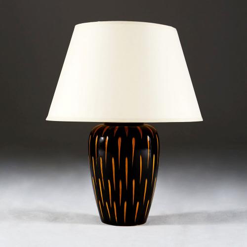 A Black and Orange Studio Pottery Lamp