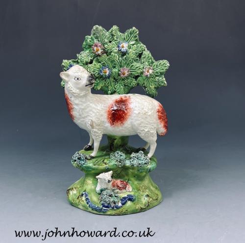 Staffordshire pottery bocage figure of a ewe marked WALTON created circa 1820