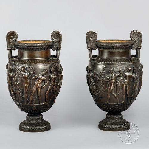 A Pair of Patinated Bronze Models of the Townley Vase by Auguste-Maximilien Delafontaine