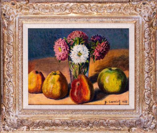 Gustave Cariot (French, 1872 -1950), Nature Morte au Bouquet de Fleurs, Pomme et Coings