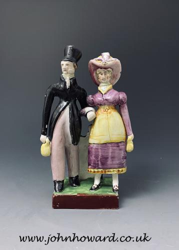 Staffordshire pottery pearlware figure group of the Dandies, early 19th century English