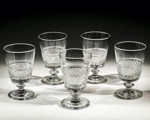 Set of Five Regency Finely Cut Goblets