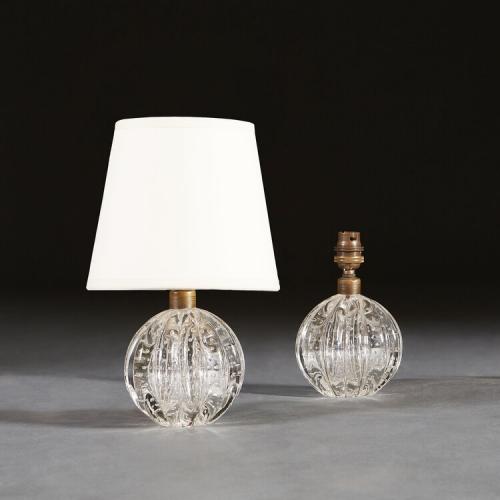A Pair of Bullicante Murano Glass Ball Lamps