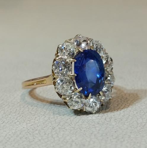 Antique sapphire and diamond cluster ring