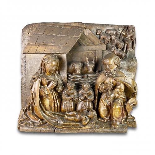 Imposing lime wood relief of the Nativity. Southern Germany, early 16th century