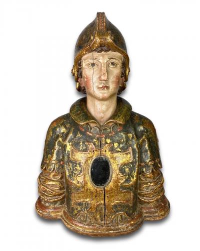 Polychromed wood reliquary bust of Saint Florian. North Italian, 17th century