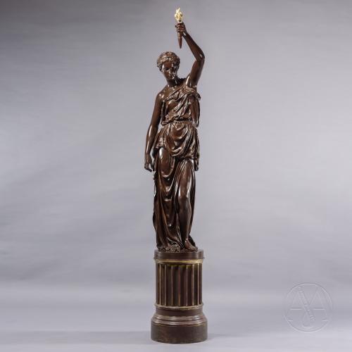 A Patinated Bronze Figural Torchère Cast by Ferdinand  Barbedienne