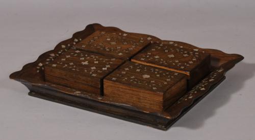 S/4651 Antique Treen 19th Century Anglo Indian Rosewood Veneered Card Tray