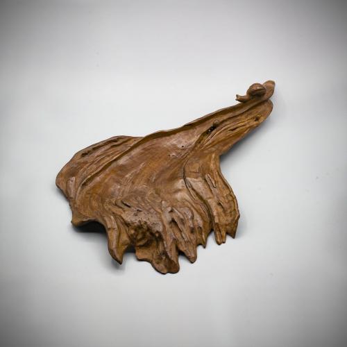 Wood Sencha Tray Carved as Snails on a Leaf