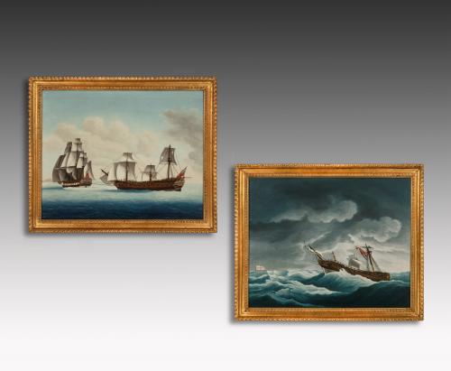 6882 Two Qing Dynasty Chinese Export Paintings of The Essex East Indiaman after Thomas Luny (1759–1837)