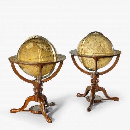 A pair of 12 inch table globes by G & J Cary, dated 1800 and 1821