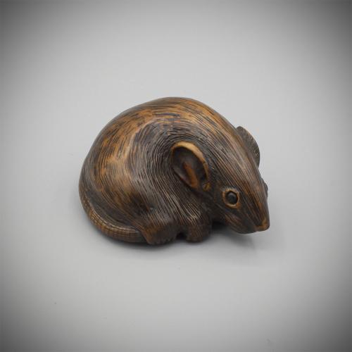 Wood Netsuke of a Rat by Katada (Kachu)