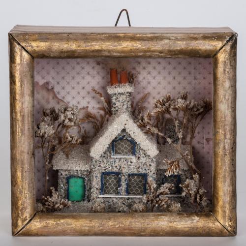 Victorian Shadow Box with a Cottage in the Snow