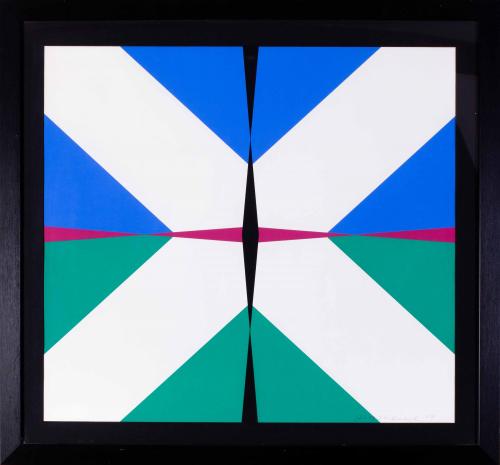 L Howek (Continental fl. 1969), Abstract in Blue, Green and Maroon