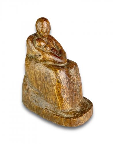 Abstract sculpture of a mother and infant. Unknown English artist, 20th century