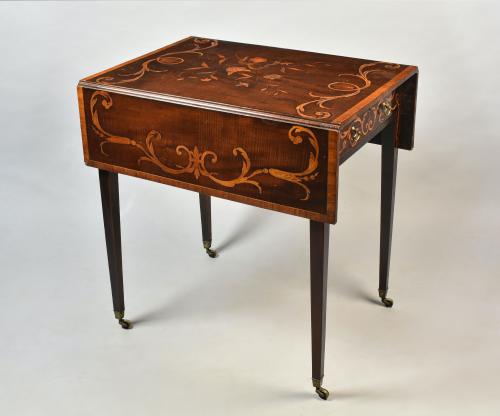 George III harewood and boxwood inlaid Pembroke table, c.1775