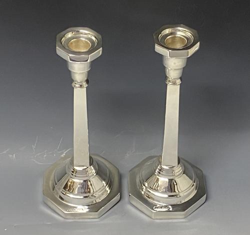 Art Deco Sterling silver candlesticks 1946 A Taite and Sons 
