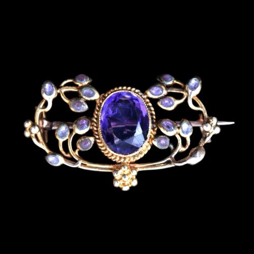 Jessie King gold and amethyst art nouveau small brooch