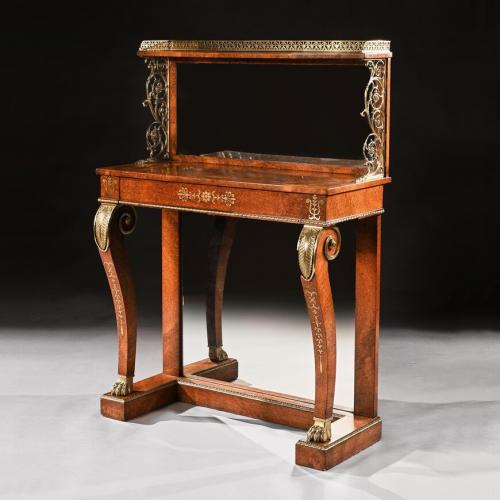 Regency Amboyna and Brass Inlaid Gilt Bronze Mounted Pier Table