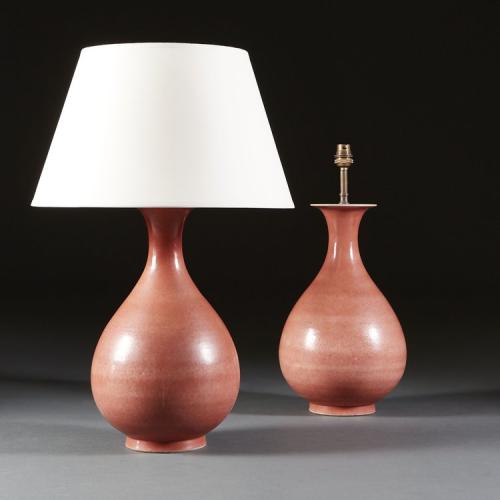 A Coral Pink Mid-Century French Studio Pottery Vase as a Lamp