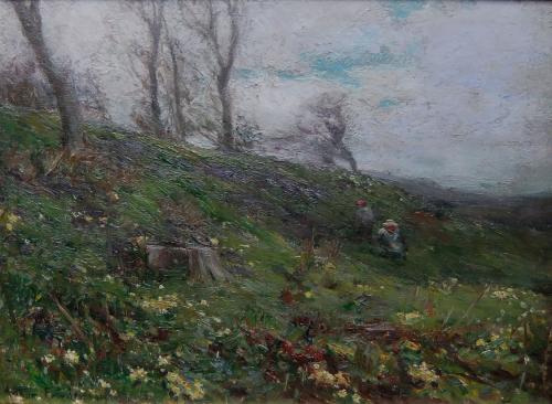 Arthur Friedenson "Early Spring, Staithes, Yorkshire" oil on panel