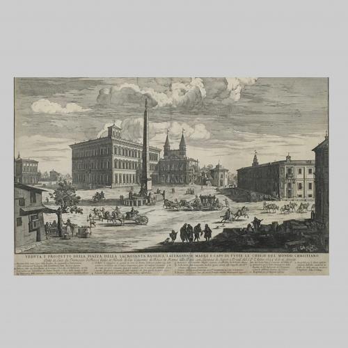 Monochrome engraving - Prospect of Piazza della Sacrosanta Basilica