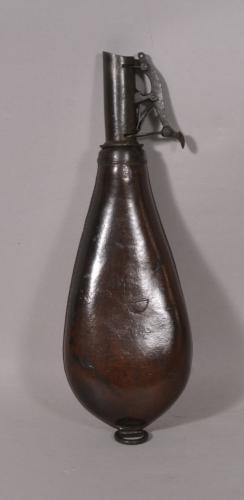 S/4746 Antique 19th Century Leather Sportsman's Shot Flask