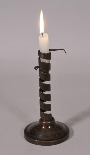 S/4757 Antique Treen 18th Century Spiral Candlestick