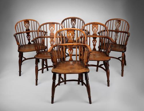 Matched Set of Six Windsor Bow Back Armchairs