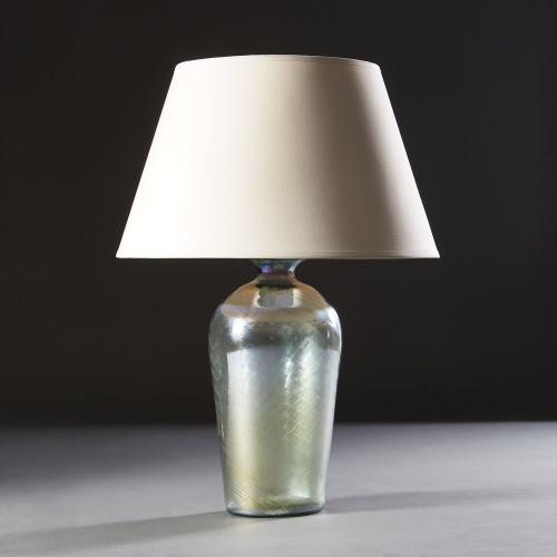 An Iridescent Green Glass Vase as a Lamp