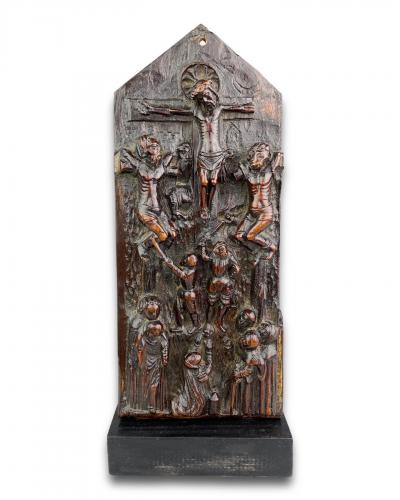 Boxwood relief of the crucifixion. Portuguese Colonies, mid 16th century