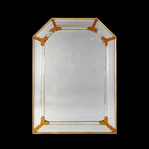 French Amber Glass Border Mirror