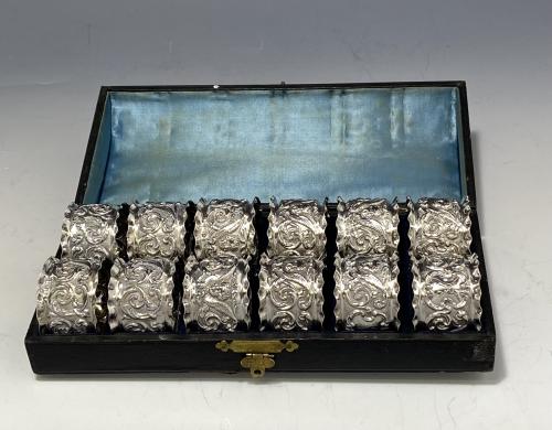 Set of Twelve Victorian sterling silver napkin rings 1900 