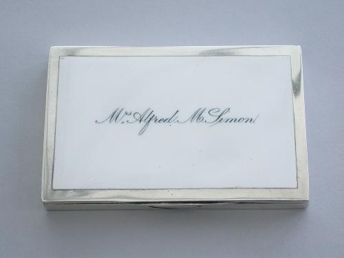 Victorian Silver & Enamel Lady's Calling Card Case "Mrs Alfred M Simon"