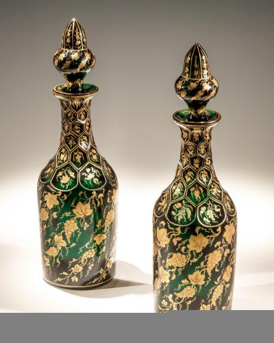 An Exceptional Pair of Green Decanters