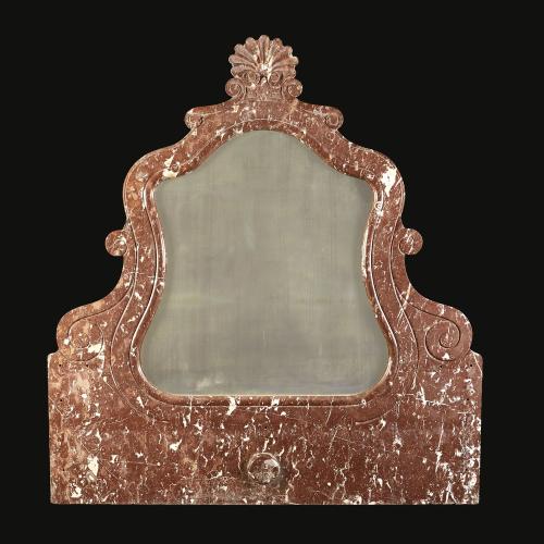 Large Red Marble Mirror with Scroll Detail