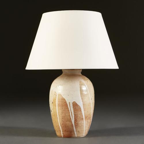 Studio Pottery Vase with White Drip Glaze as a Lamp