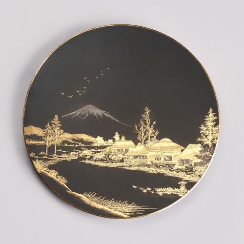 Japanese iron dish decorated with Mount Fuji