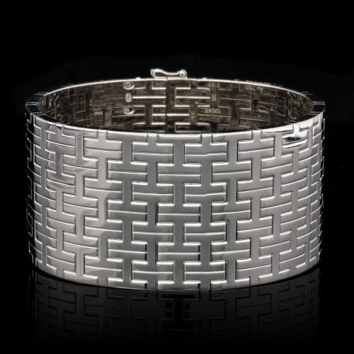 Hermes Bold 18ct White Gold Cuff Bracelet From The Kilim Collection Circa 2000