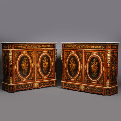 A Pair of Napoleon III Ormolu-Mounted Marquetry Side Cabinets 