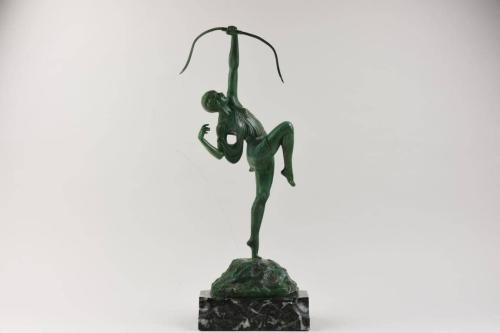 Pierre Le Faguays Art Deco bronze figure Diana the Huntress