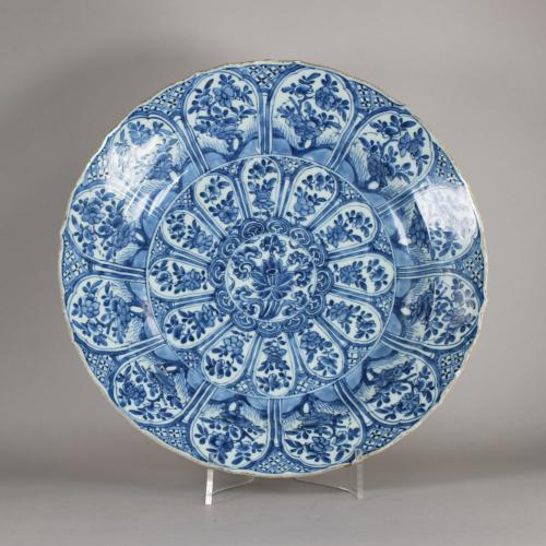 Kangxi blue and white charger with flowers, front