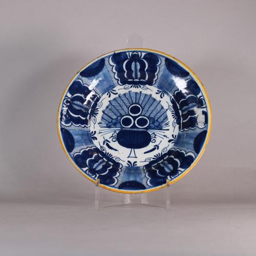 Front of dutch delft peacock plate