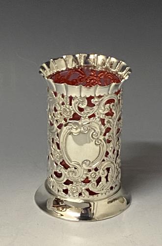 Victorian silver vase with cranberry liner 1897 Arthur Pennington 