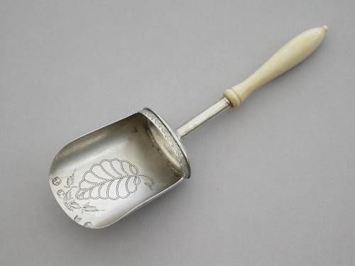 George III Silver Caddy Spoon With Ivory handle