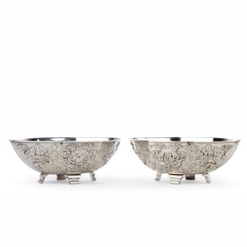 Meiji period solid silver bowls by Eigyoku