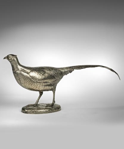 Sculpture of a Pheasant in silver gilt