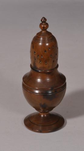 S/4878 Antique Treen Sycamore Muffineer of the Georgian Period